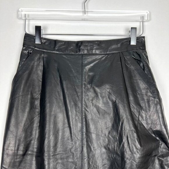 NWT Vintage Synergy Genuine Leather Midi Pencil Skirt w/Pockets. Black. Size 10 - Picture 2 of 14